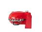 Barbecue portable rouge avec poignées et détails métalliques, sur fond blanc.