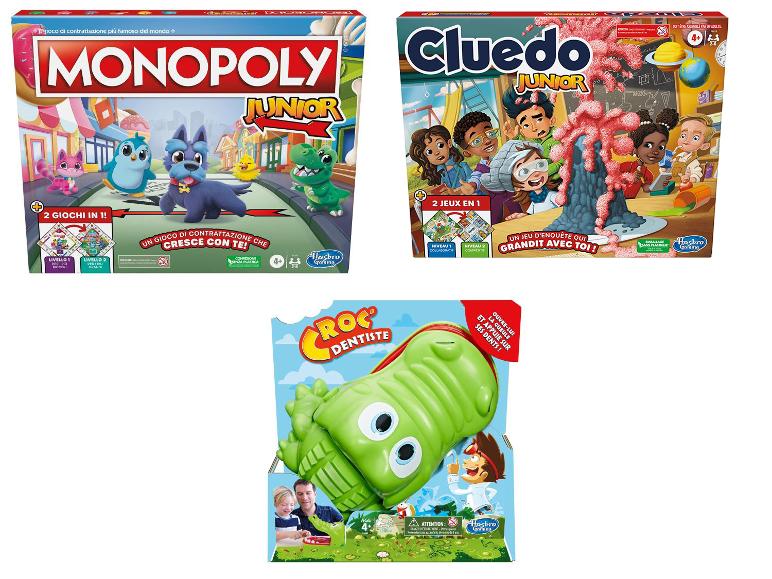 Les jeux Monopoly Junior, Cluedo Junior et Croc Dentiste.