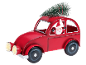 Décoration de voiture de Noël rouge avec le Père Noël et un sapin sur le toit