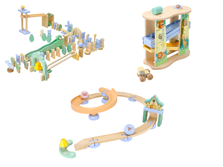 LUPILU® Circuit de billes en bois : Trois circuits différents avec des thèmes animaux et nature.