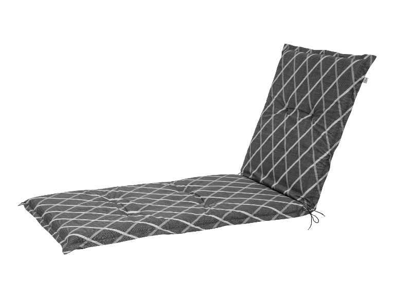 Coussin de chaise longue gris à motif géométrique.