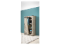 Armoire textile beige avec étagères et penderie.