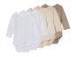 Bodys bébé manches longues, blanc, beige et taupe.