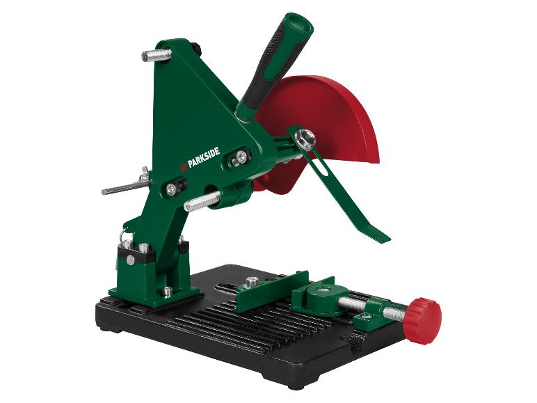 Support de meuleuse d'angle PARKSIDE avec capot de protection rouge et base noire.