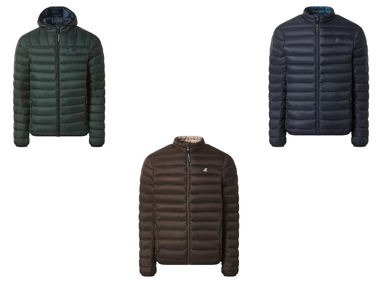 Trois vestes matelassées Grand Polo en vert foncé, bleu marine et marron.