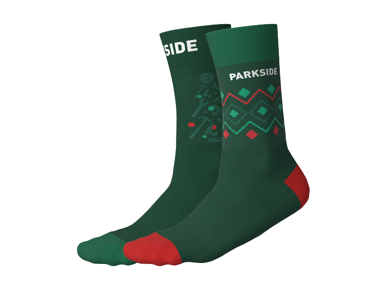 Chaussettes pour hommes PARKSIDE®, 2 paires, vertes avec motifs d'outils de Noël