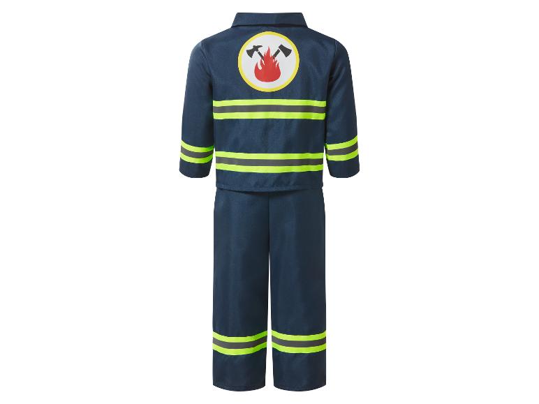 Déguisement de pompier pour enfant avec veste et pantalon bleu marine, bandes réfléchissantes et emblème