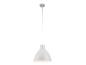 Un luminaire suspendu blanc avec un abat-jour rond.