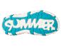 Semelle de chaussure turquoise et blanche avec l'inscription "SUMMER".