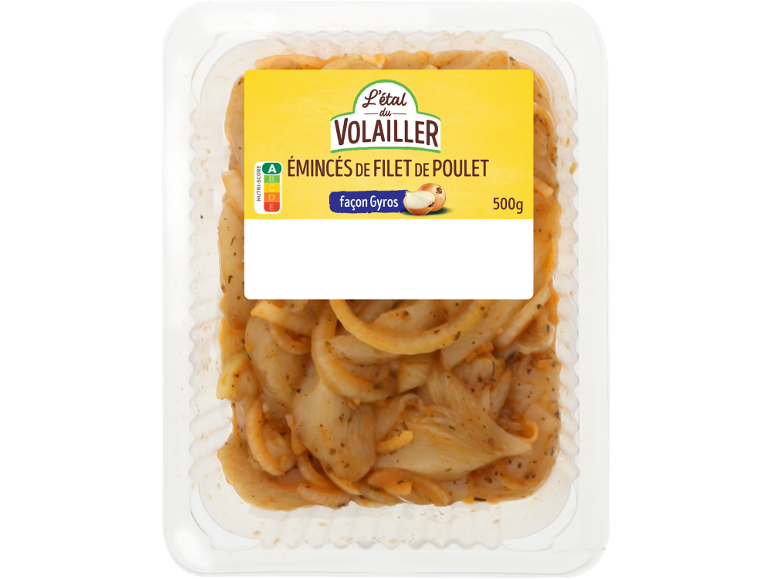 Émincés de filet de poulet, façon Gyros, 500g, Nutri-Score A