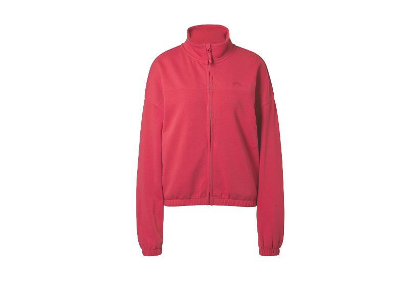 Sweat-shirt zippé rouge avec col montant et poignets et ourlet côtelés.