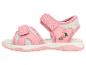 Sandales roses pour enfants avec brides velcro et imprimé perroquet.
