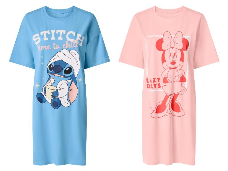 Deux chemises de nuit: une bleue avec Stitch et une rose avec Minnie Mouse.