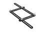 Outil de mesure d'angle noir avec quatre bras articulés et des boutons argentés.