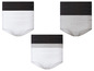 Trois paires de culottes blanches, grises et noires.