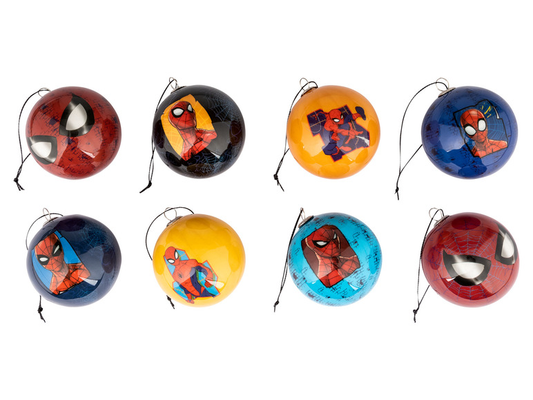 Un ensemble de huit boules de Noël à l'effigie de Spider-Man.