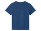 T-shirt bleu uni à manches courtes, vue de dos.