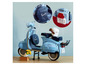 Une Vespa bleue construite avec des briques Lego.
