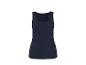 Débardeur femme bleu marine avec encolure dégagée et étiquette de taille.