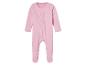 Une grenouillère rose à manches longues et pieds pour bébé, avec 'Good Night' et un lapin.