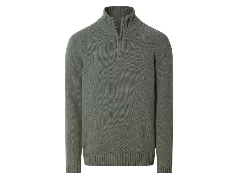 Pull homme à col zippé en vert olive.