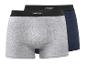 Deux boxers Parkside, un gris et un bleu marine, avec une ceinture élastique noire.