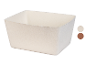 Panier de rangement rectangulaire en feutre beige avec options de couleur.