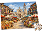 Puzzle avec l'illustration d'un marché italien animé devant une cathédrale.