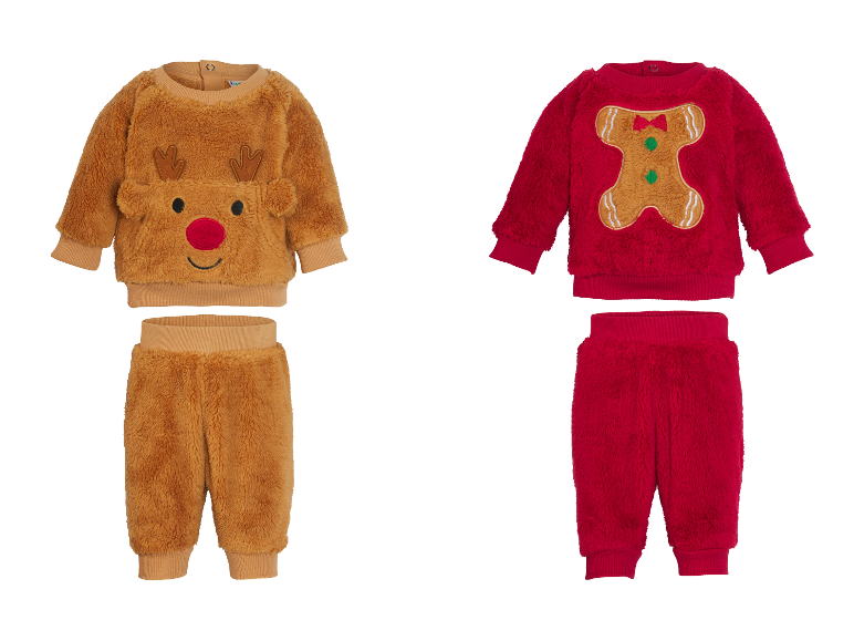 Ensembles en peluche pour bébé LUPILU® avec motifs de renne et de bonhomme de pain d'épices.