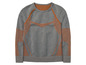 Un sweat-shirt de sport gris avec des détails orange.