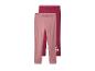 Deux paires de leggings pour enfants, un rose clair et un rouge foncé avec des fleurs blanches.