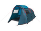 Une tente bleue avec des accents rouges, idéale pour le camping.