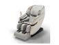 Fauteuil de massage de luxe crème et gris avec des détails dorés et un écran tactile.