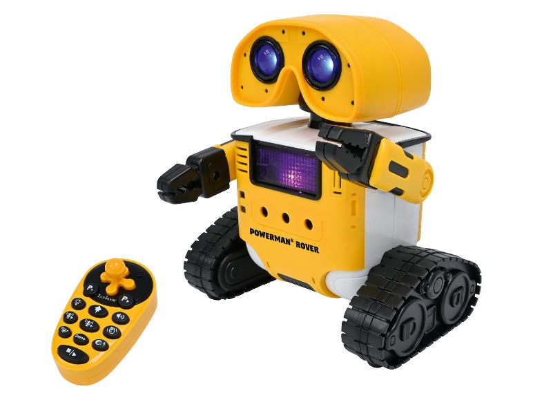 Robot Powerman Rover jaune avec télécommande.