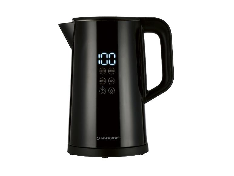 Bouilloire électrique noire avec affichage numérique et commandes de température
