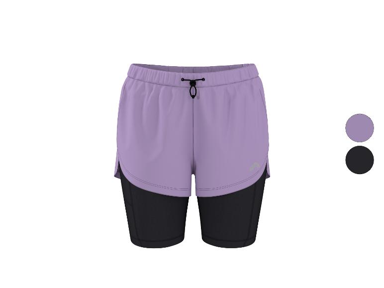 Shorts de sport 2 en 1 violets et noirs avec cordon de serrage.
