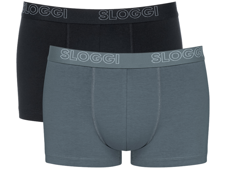 Lot de 2 boxers pour hommes : un noir et un gris, tous deux avec logo à la taille.