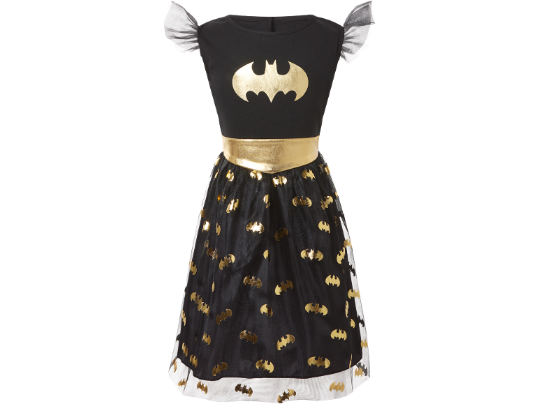 Robe enfant noire avec logo Batman doré et jupe en tulle