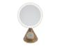 Miroir de maquillage rond avec lumière LED et base de chargement sans fil, en or.