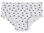 Un slip blanc à motifs de cœurs noirs.
