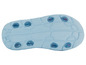 La semelle bleue d'une chaussure avec de petites lumières.