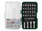Jeu d'embouts de tournevis avec divers embouts : plats, Phillips, Pozidriv, Torx et hexagonaux.
