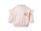 Sweat-shirt rose bébé avec volants et imprimé cœurs.
