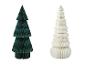 LIVARNO® Wabenpapier Weihnachtsbaum: Deux sapins de Noël pliables en papier, un vert et un blanc.