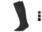 Une paire de chaussettes longues noires avec trois options de couleur affichées.