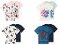 Lot de quatre t-shirts à manches courtes pour enfants avec imprimés Minnie Mouse, Stitch et Spider-Man.