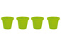 Quatre pots de fleurs verts.
