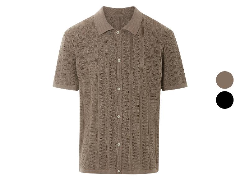 Chemise polo en maille ajourée, beige et noire.
