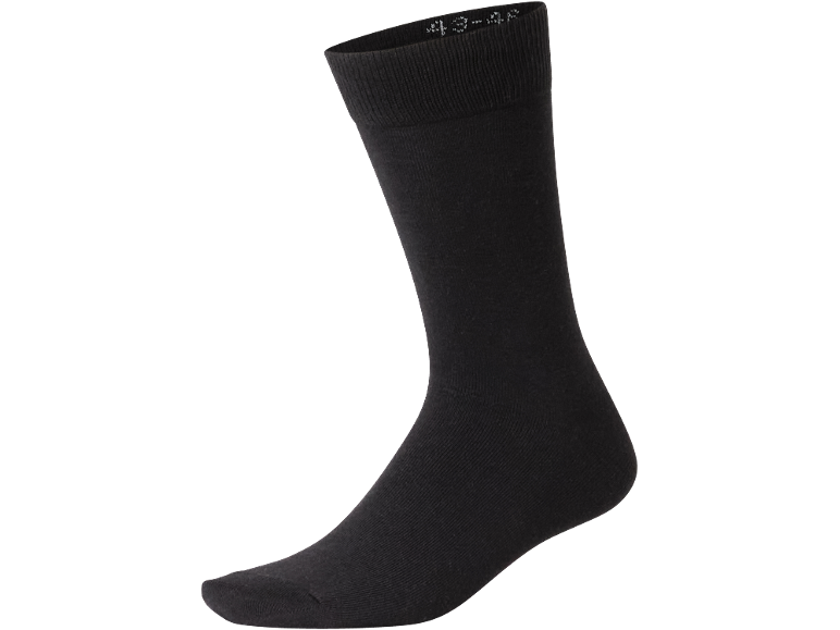 Chaussette noire avec bord-côte et texte blanc sur le revers.