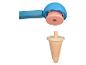 Jouet en bois avec une boule de glace bleue et un cornet de glace.